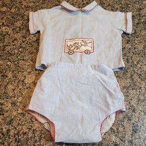 Vintage Baby Romper Set, Striped Circus Theme, No Size